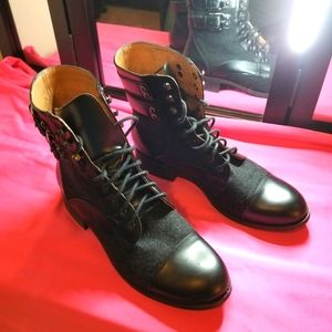 Nina Originals Black Leather & Wool Buckle Detail Combat Boots SIZE 11